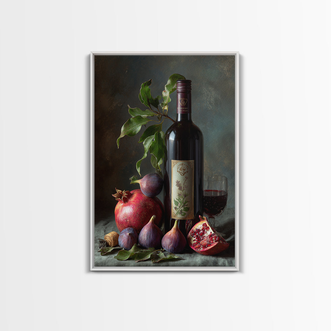 Pomegranate Figs and Red Wine Composition Framed Canvas Print, Winery Art, Printable Wall Art, Winery Decor, Fine Art, Vineyard, WIN-2x3-1