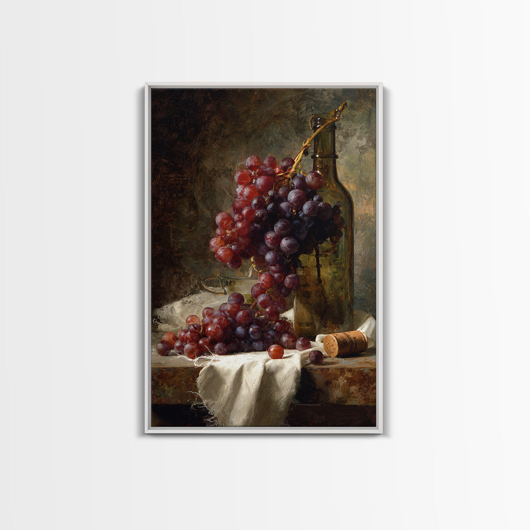 Champagne Grapes and White Linen Still Life Framed Canvas Print, Winery Art, Artwork, Winery Decor, Abstract Art, Vineyard, WIN-2x3-13