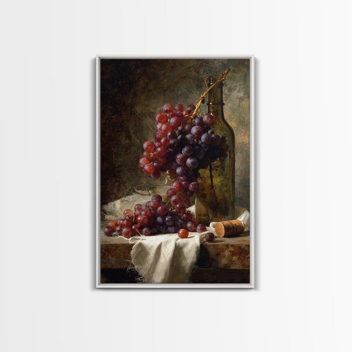 Champagne Grapes and White Linen Still Life Framed Canvas Print, Winery Art, Artwork, Winery Decor, Abstract Art, Vineyard, WIN-2x3-13