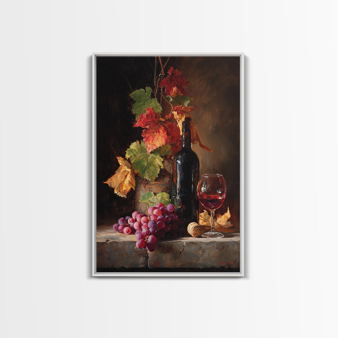 Vine Leaves Turning Autumn Red and Gold Framed Canvas Print, Winery Art, Contemporary Art, Winery Decor, Fine Art, Vineyard, WIN-2x3-19