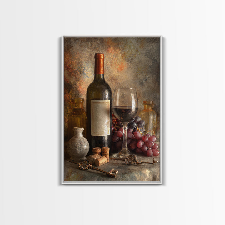Old Cellar Key and Wine Label Shapes Framed Canvas Print, Winery Art, Farmhouse Decor, Winery Decor, Abstract Art, Vineyard, WIN-2x3-20