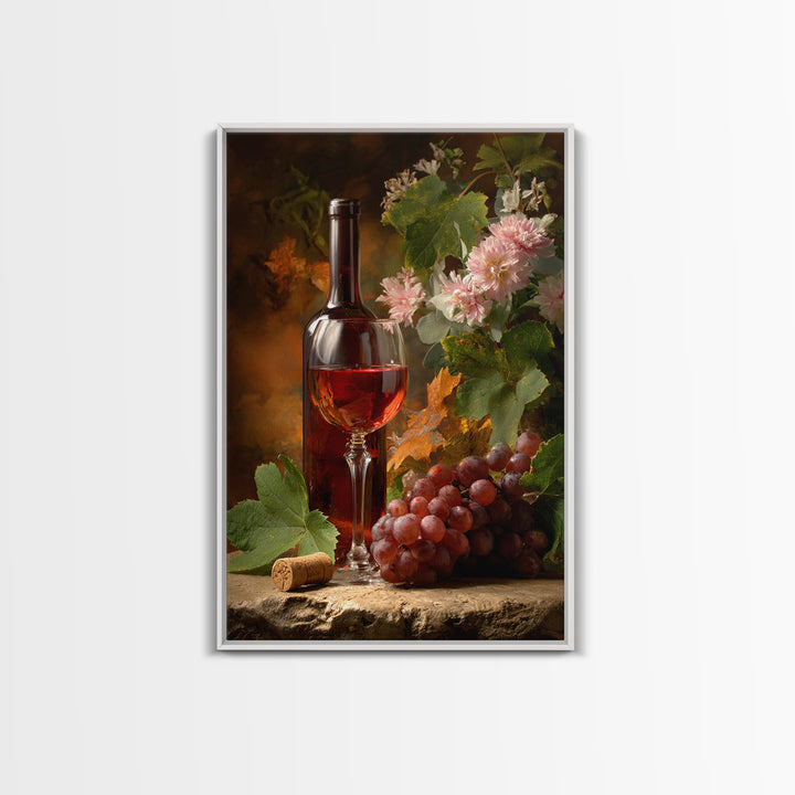Ros Glass Beside Summer Flowers Framed Canvas Print, Winery Art, Art, Winery Decor, Fine Art, Vineyard, Farmhouse Decor, WIN-2x3-22