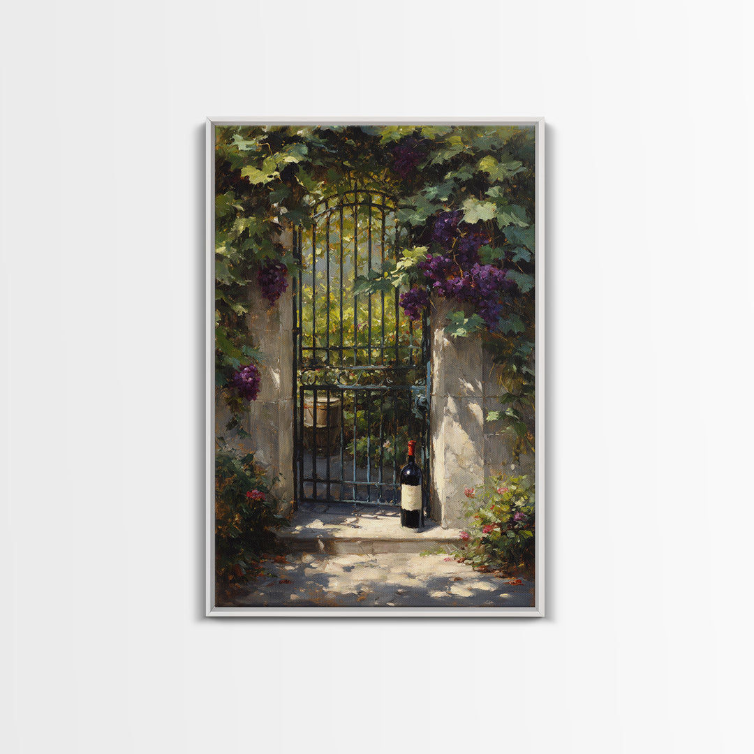 Vineyard Gate with Climbing Roses Canvas Print, Winery Art, Print, Winery Decor, Vineyard, Wall Art Print, Watercolor Painting, WIN-2x3-23