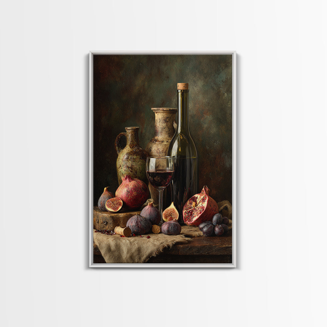 Pomegranate Figs and Red Wine Composition Framed Canvas Print, Winery Art, Printable Wall Art, Winery Decor, Fine Art, Vineyard, WIN-2x3-25