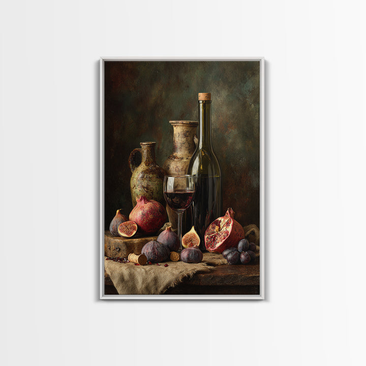 Pomegranate Figs and Red Wine Composition Framed Canvas Print, Winery Art, Printable Wall Art, Winery Decor, Fine Art, Vineyard, WIN-2x3-25