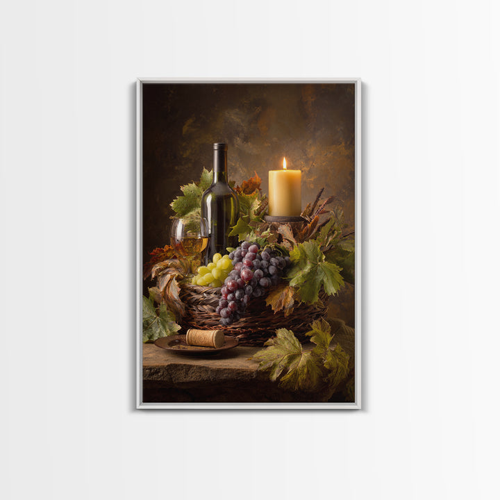 Wine Harvest Basket Framed Canvas Print, Winery Art, Minimalist Decor, Winery Decor, Fine Art, Vineyard, Artwork, Kitchen Decor, WIN-2x3-30