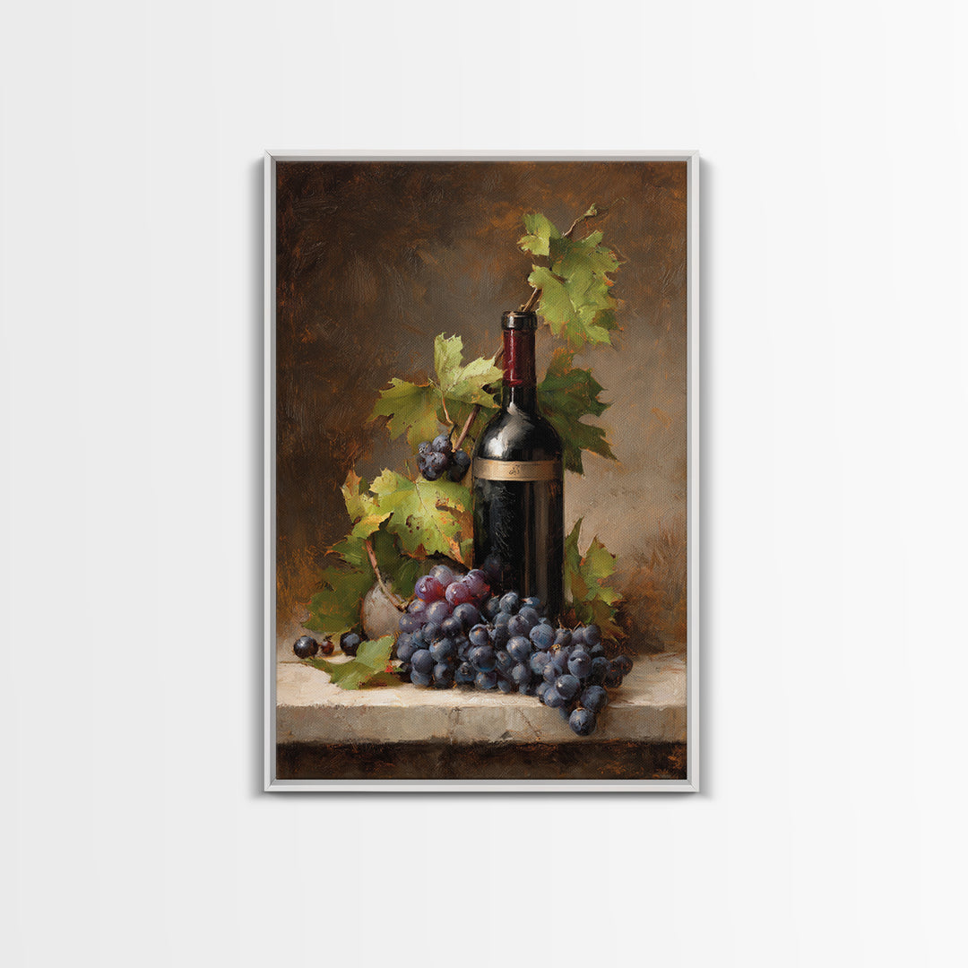 Grapevine Branch with Purple Grapes and Leaves Framed Canvas Print, Winery Art, Kitchen Art, Winery Decor, Fine Art, Vineyard, WIN-2x3-33