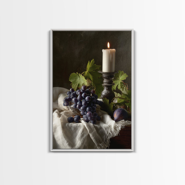 Champagne Grapes and White Linen Still Life Framed Canvas Print, Winery Art, Artwork, Winery Decor, Abstract Art, Vineyard, WIN-2x3-37