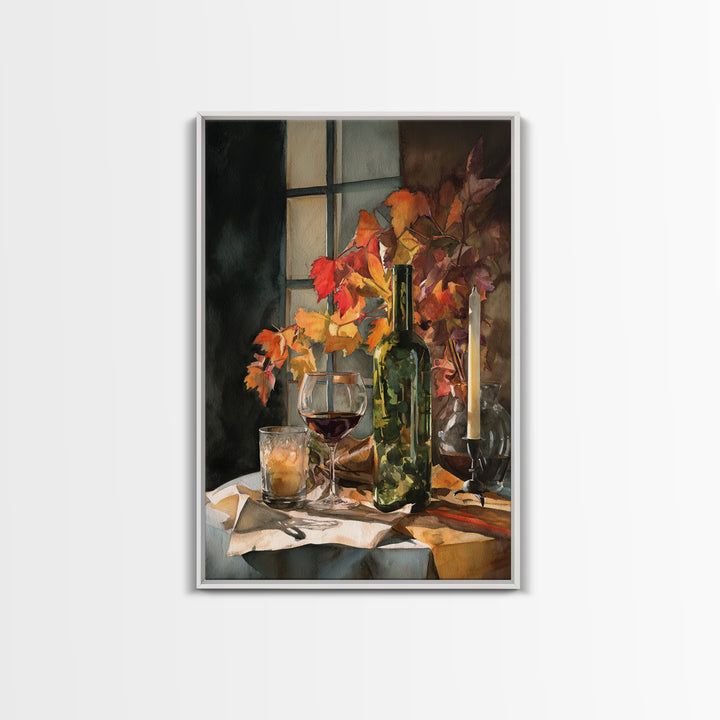 Vine Leaves Turning Autumn Red and Gold Framed Canvas Print, Winery Art, Artwork, Winery Decor, Fine Art, Vineyard, Bar Decor, WIN-2x3-43