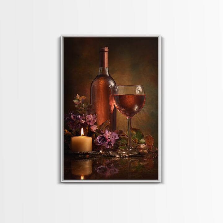 Ros Glass Beside Summer Flowers Framed Canvas Print, Winery Art, Art, Winery Decor, Fine Art, Vineyard, Farmhouse Decor, WIN-2x3-46