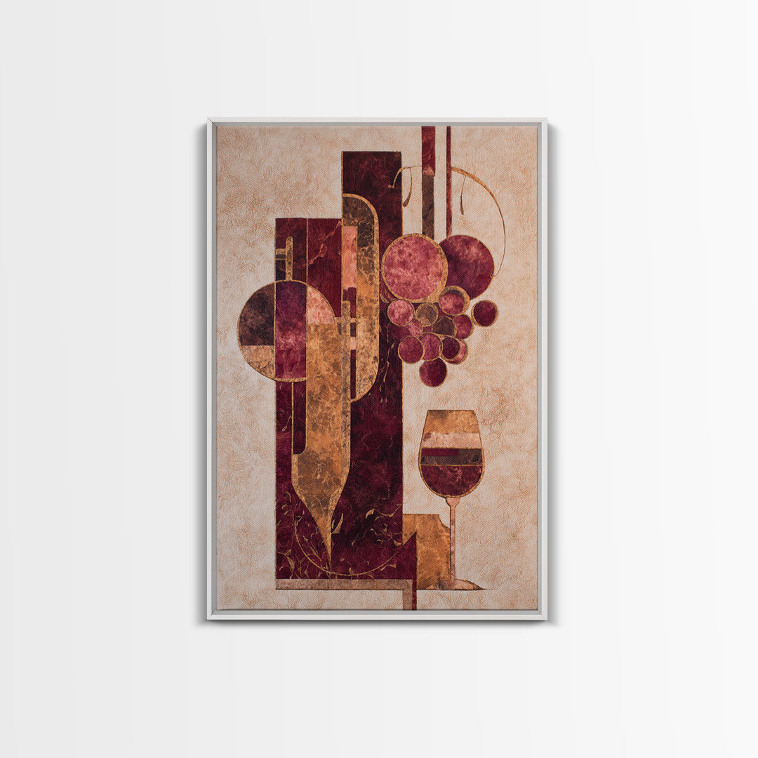 Burgundy Abstract with Gold Accents Framed Canvas Print, Winery Art, Printable Wall Art, Winery Decor, Fine Art, Vineyard, WIN-2x3-55