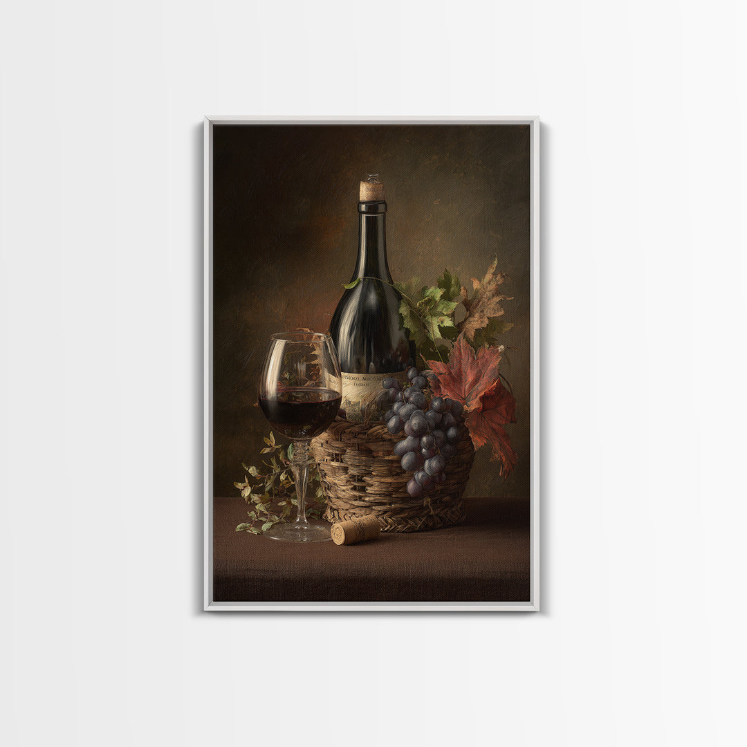 Wine Harvest Basket Framed Canvas Print, Winery Art, Minimalist Decor, Winery Decor, Fine Art, Vineyard, Artwork, Kitchen Decor, WIN-2x3-6