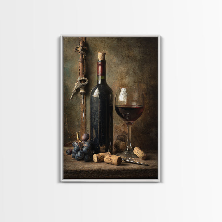 Corkscrew and Corks on Rustic Wood Framed Canvas Print, Winery Art, Wall Hanging, Winery Decor, Vineyard, Preppy Wall Art, WIN-2x3-60