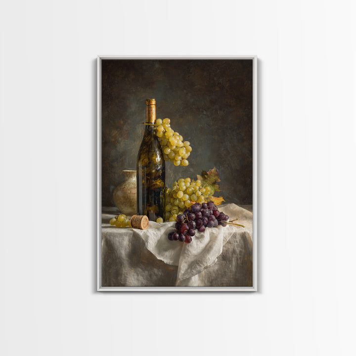 Champagne Grapes and White Linen Still Life Canvas Print, Winery Art, Living Room Decor, Winery Decor, Fine Art, Vineyard, WIN-2x3-61