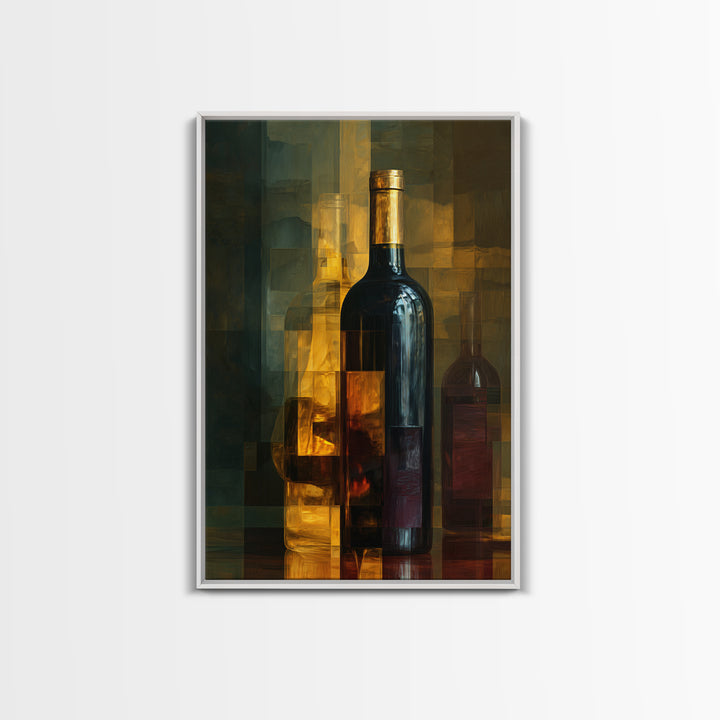 Black and Gold Wine Bottle Silhouette Canvas Print, Winery Art, Winery Decor, Oil Painting, Vineyard, Watercolor Painting, WIN-2x3-72