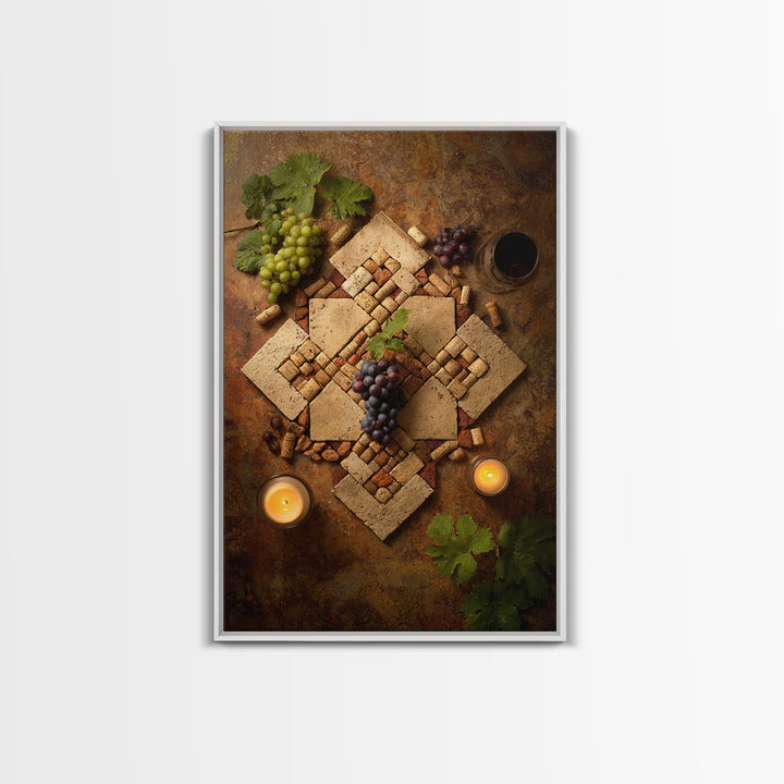Corks Arranged as Geometric Pattern Framed Canvas Print, Winery Art, Oil Painting, Winery Decor, Abstract Art, Vineyard, WIN-2x3-74