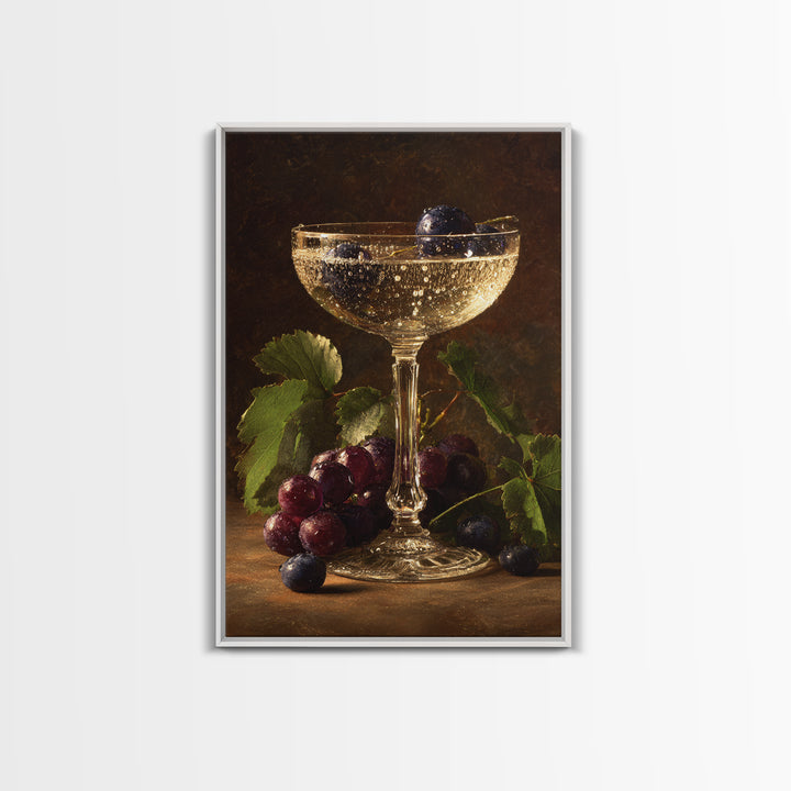 Champagne Coupe with Bubbles and Light Framed Canvas Print, Winery Art, Wall Art Print, Winery Decor, Fine Art, Vineyard, WIN-2x3-75
