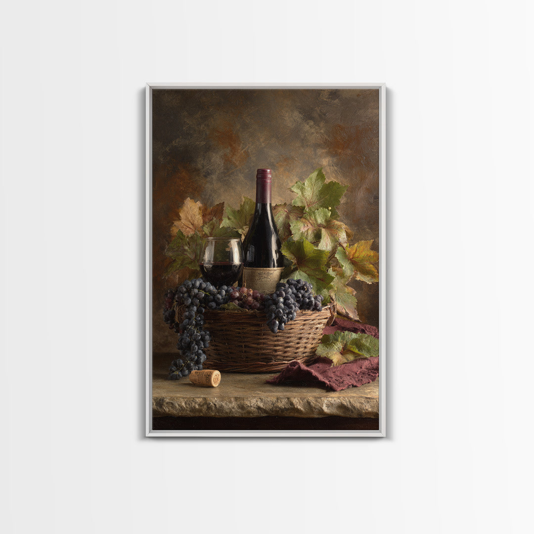 Wine Harvest Basket Framed Canvas Print, Winery Art, Wall Hanging, Winery Decor, Fine Art, Vineyard, Preppy Wall Art, WIN-2x3-78