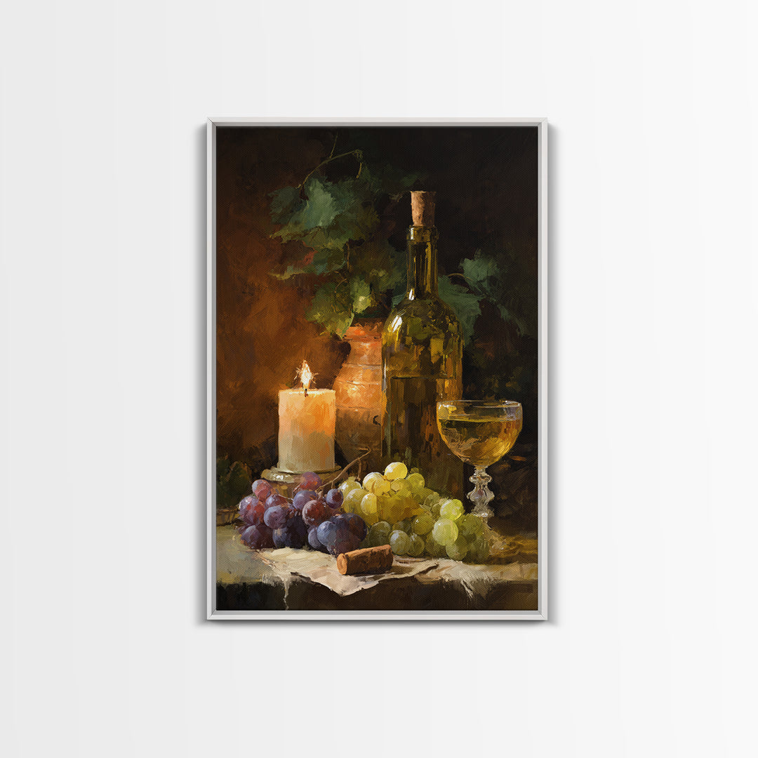 Olive Branch and Wine Glass Mediterranean Still Framed Canvas Print, Winery Art, Travel Poster, Winery Decor, Watercolor Art, WIN-2x3-8