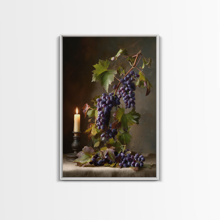 Grapevine Branch with Purple Grapes and Leaves Canvas Print, Winery Art, Kitchen Wall Decor, Winery Decor, Fine Art, Vineyard, WIN-2x3-81