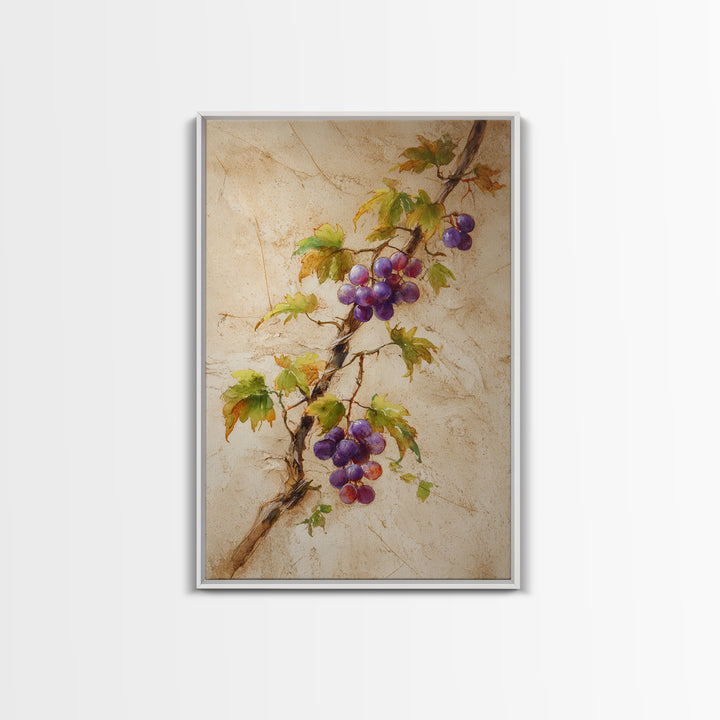 Grapevine Branch with Purple Grapes and Leaves Canvas Print, Winery Art, Wall Hanging, Winery Decor, Watercolor Art, Vineyard, WIN-2x3-9