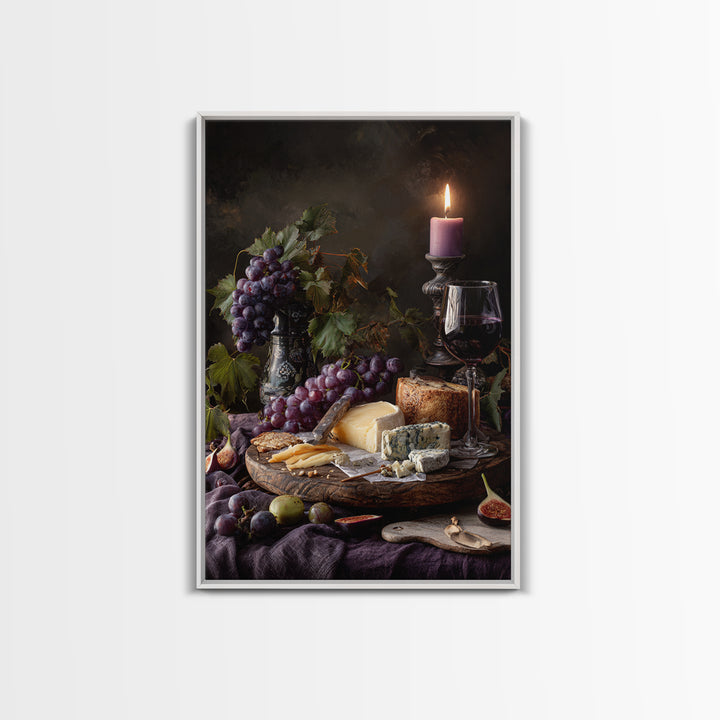 Charcuterie Board with Grapes and Cheese Framed Canvas Print, Winery Art, Wall Art Print, Winery Decor, Fine Art, Vineyard, WIN-2x3-93