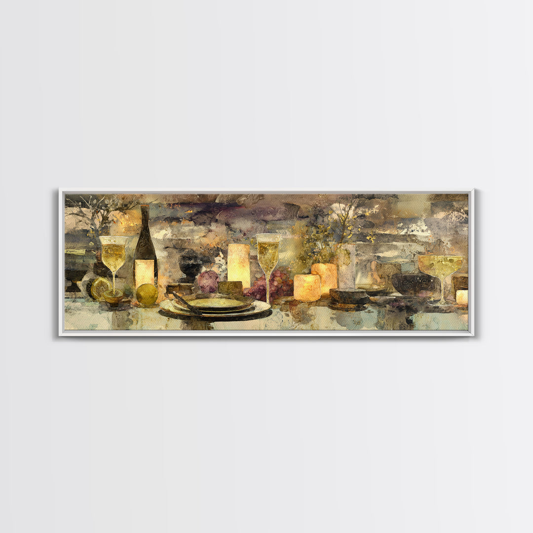Champagne Coupe with Bubbles and Light Canvas Print, Winery Art, Cocktail Wall Art, Winery Decor, Watercolor Art, Vineyard, WIN-3x1-11