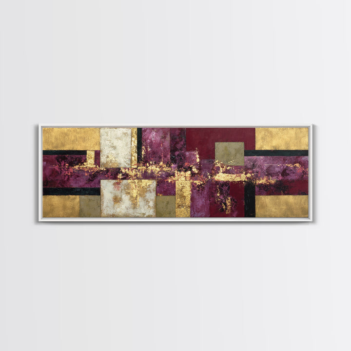 Burgundy Abstract with Gold Accents Framed Canvas Print, Winery Art, Gallery Decor, Winery Decor, Fine Art, Vineyard, WIN-3x1-15
