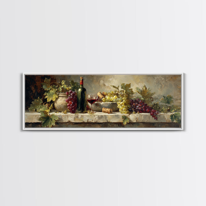 Olive Branch and Wine Glass Mediterranean Still Canvas Print, Winery Art, Retro Wall Art, Winery Decor, Fine Art, Vineyard, WIN-3x1-16