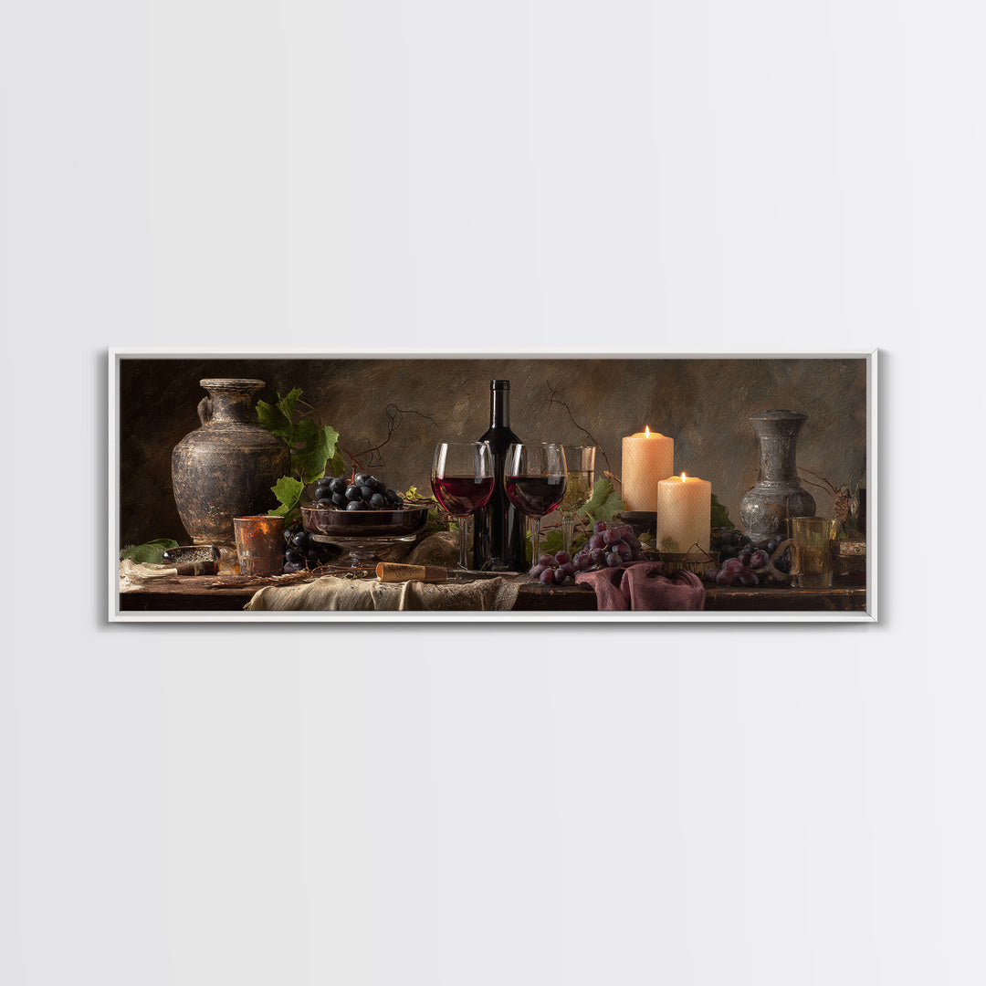 Wine Tasting Flight Rendered as Elegant Still Framed Canvas Print, Winery Art, Wall Hanging, Winery Decor, Fine Art, Vineyard, WIN-3x1-2
