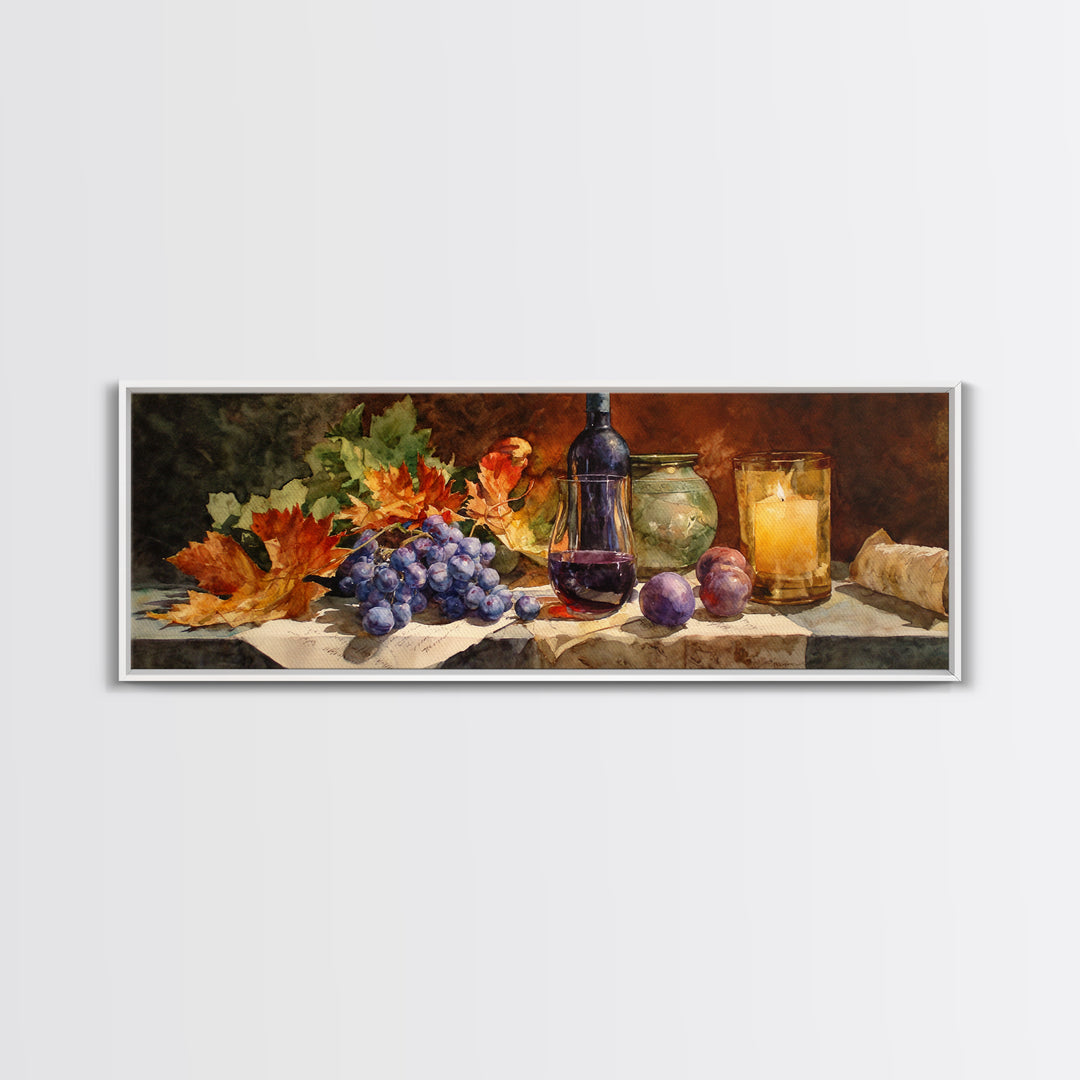 Vine Leaves Turning Autumn Red and Gold Framed Canvas Print, Winery Art, Textured Painting, Winery Decor, Fine Art, Vineyard, WIN-3x1-27