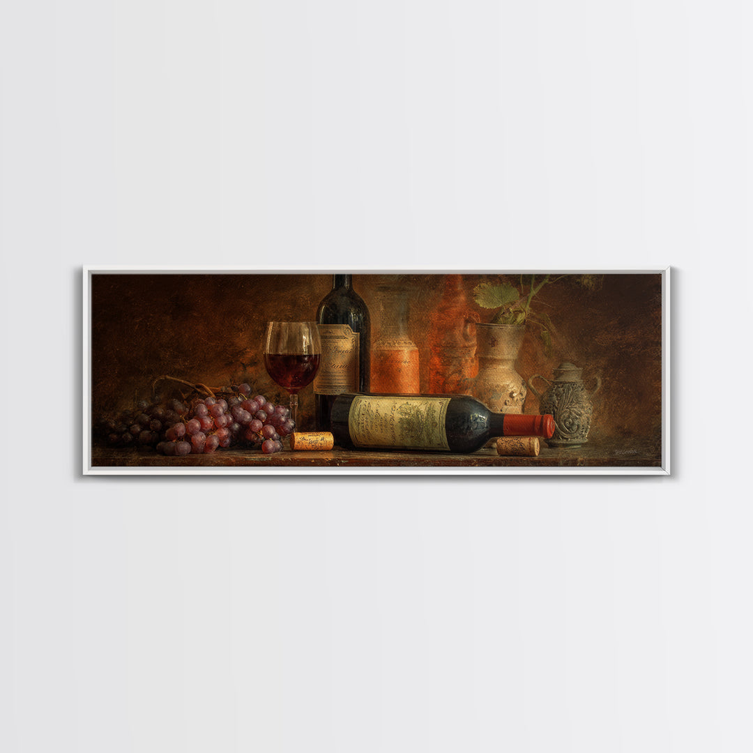 Old Cellar Key and Wine Label Shapes Framed Canvas Print, Winery Art, Travel Poster, Winery Decor, Abstract Art, Vineyard, WIN-3x1-28