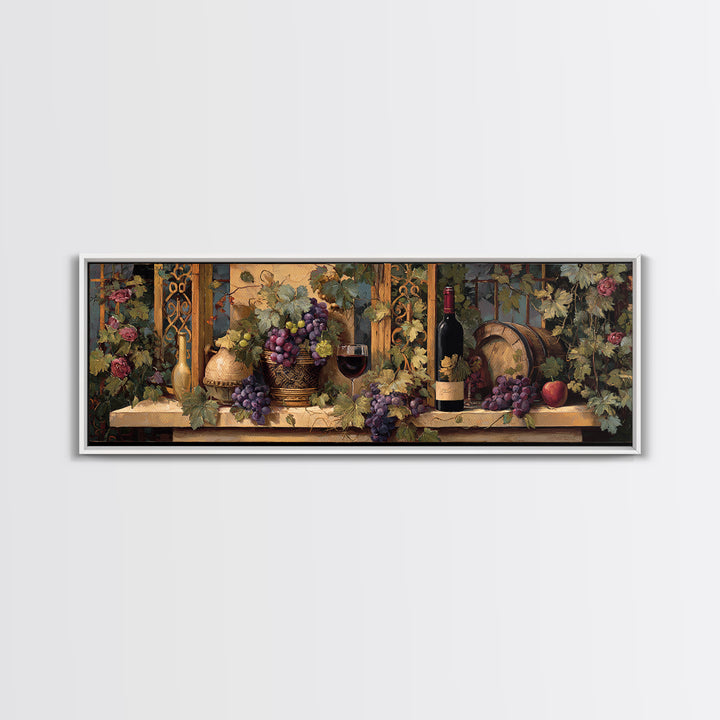Vineyard Gate with Climbing Roses Canvas Print, Winery Art, Winery Decor, Abstract Art, Vineyard, Wall Hanging, WIN-3x1-31