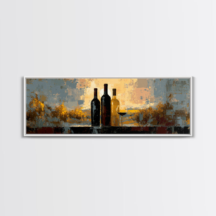 Black and Gold Wine Bottle Silhouette Framed Canvas Print, Winery Art, Cocktail Wall Art, Winery Decor, Watercolor Art, WIN-3x1-32