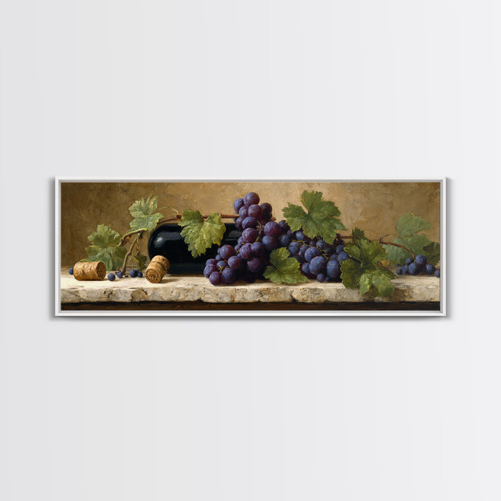 Grapevine Branch with Purple Grapes and Leaves Canvas Print, Winery Art, Cocktail Wall Art, Winery Decor, Fine Art, Vineyard, WIN-3x1-41