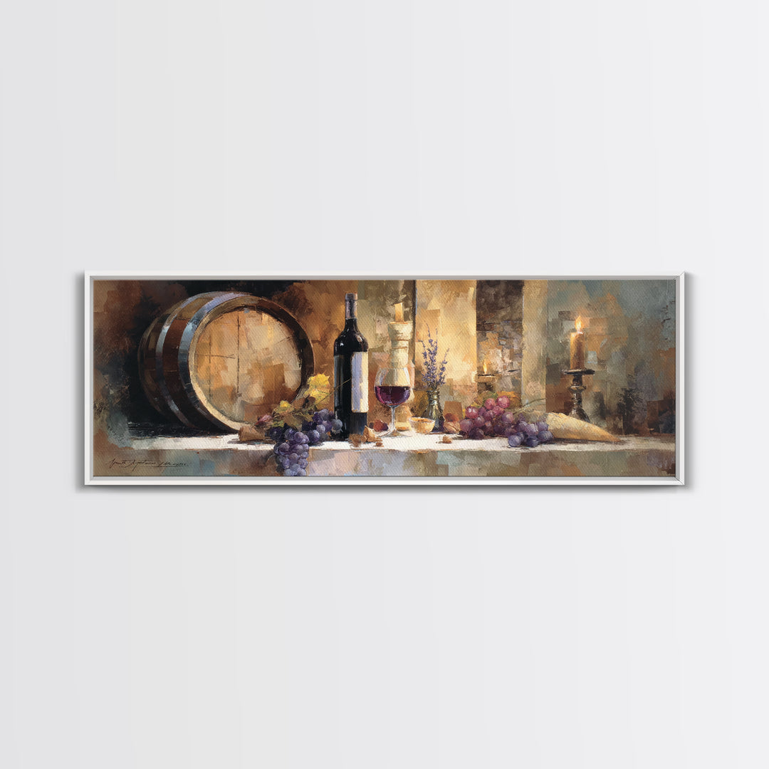 Wine Barrel with Lavender and Sunlight Canvas Print, Winery Art, Retro Wall Art, Winery Decor, Fine Art, Vineyard, Modern Decor, WIN-3x1-46