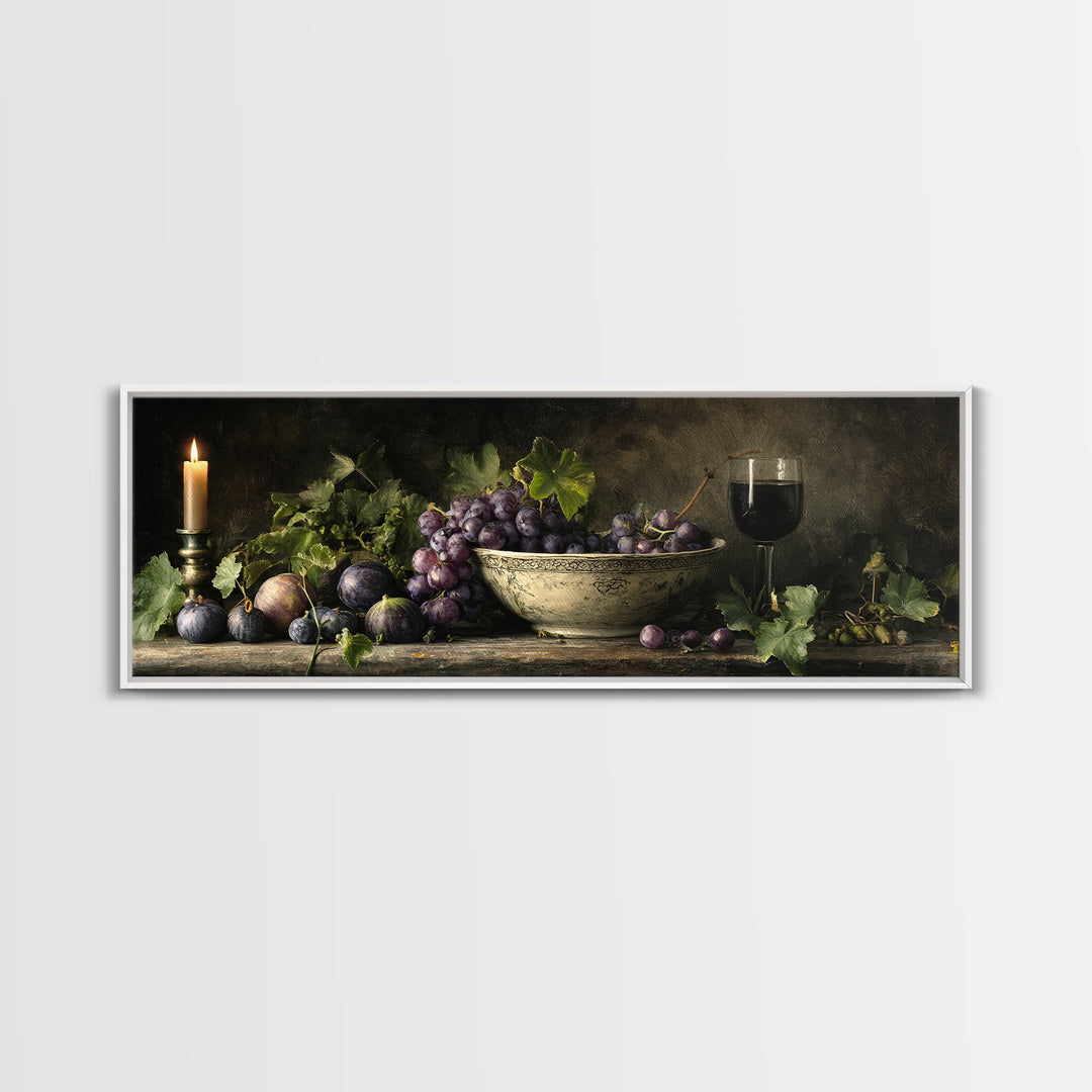 Grapes in a Ceramic Bowl with Shadows Canvas Print, Winery Art, Landscape Art, Winery Decor, Abstract Art, Vineyard, Room Decor, WIN-3x1-49