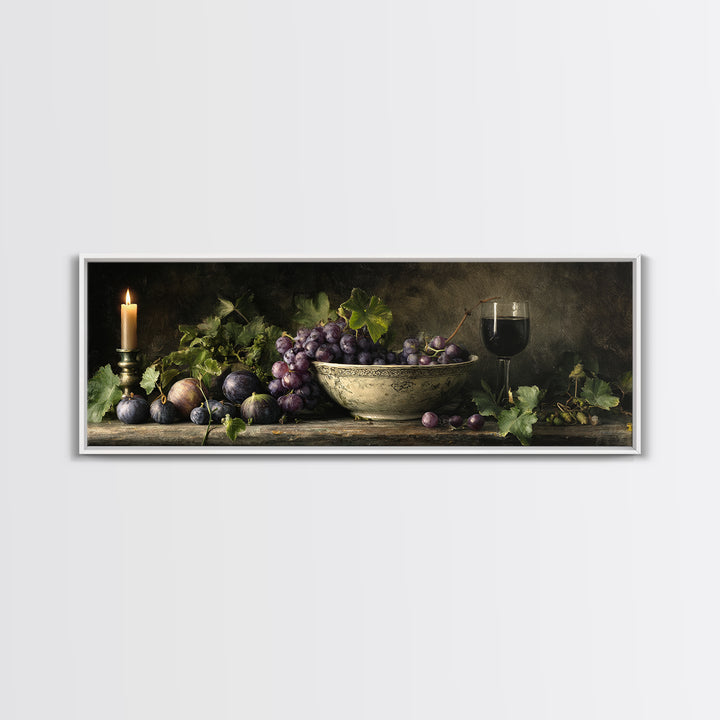 Grapes in a Ceramic Bowl with Shadows Canvas Print, Winery Art, Landscape Art, Winery Decor, Abstract Art, Vineyard, Room Decor, WIN-3x1-49