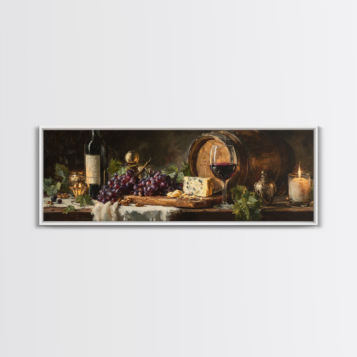 Charcuterie Board with Grapes and Cheese Framed Canvas Print, Winery Art, Kitchen Art, Winery Decor, Watercolor Art, Vineyard, WIN-3x1-5