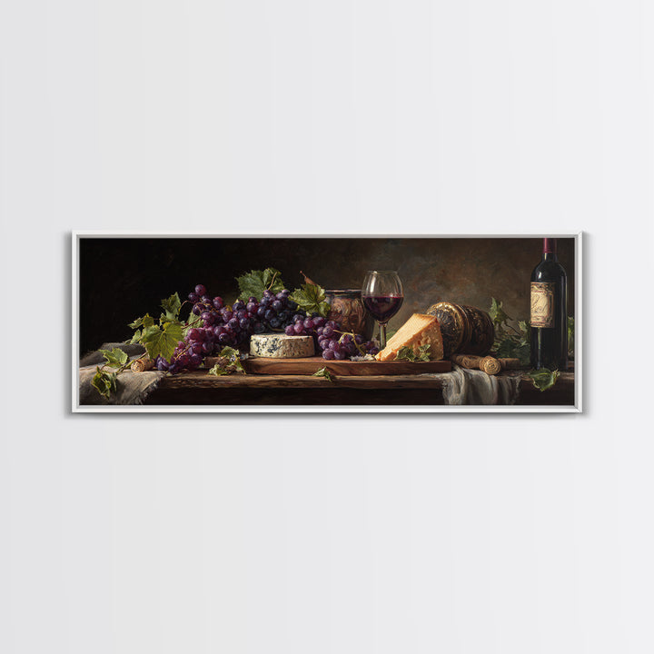 Charcuterie Board with Grapes and Cheese Framed Canvas Print, Winery Art, Bar Art, Winery Decor, Fine Art, Vineyard, WIN-3x1-53