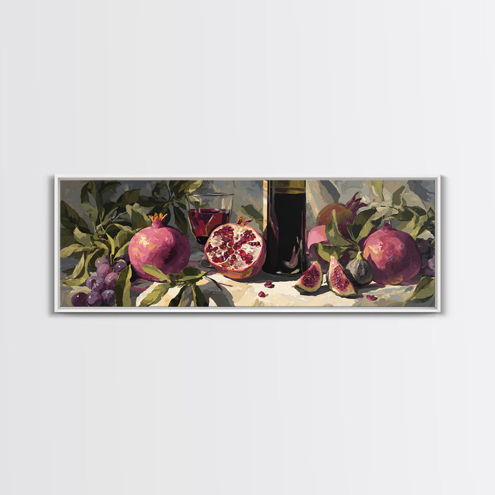 Pomegranate Figs and Red Wine Composition Framed Canvas Print, Winery Art, Living Room Art, Winery Decor, Fine Art, Vineyard, WIN-3x1-57
