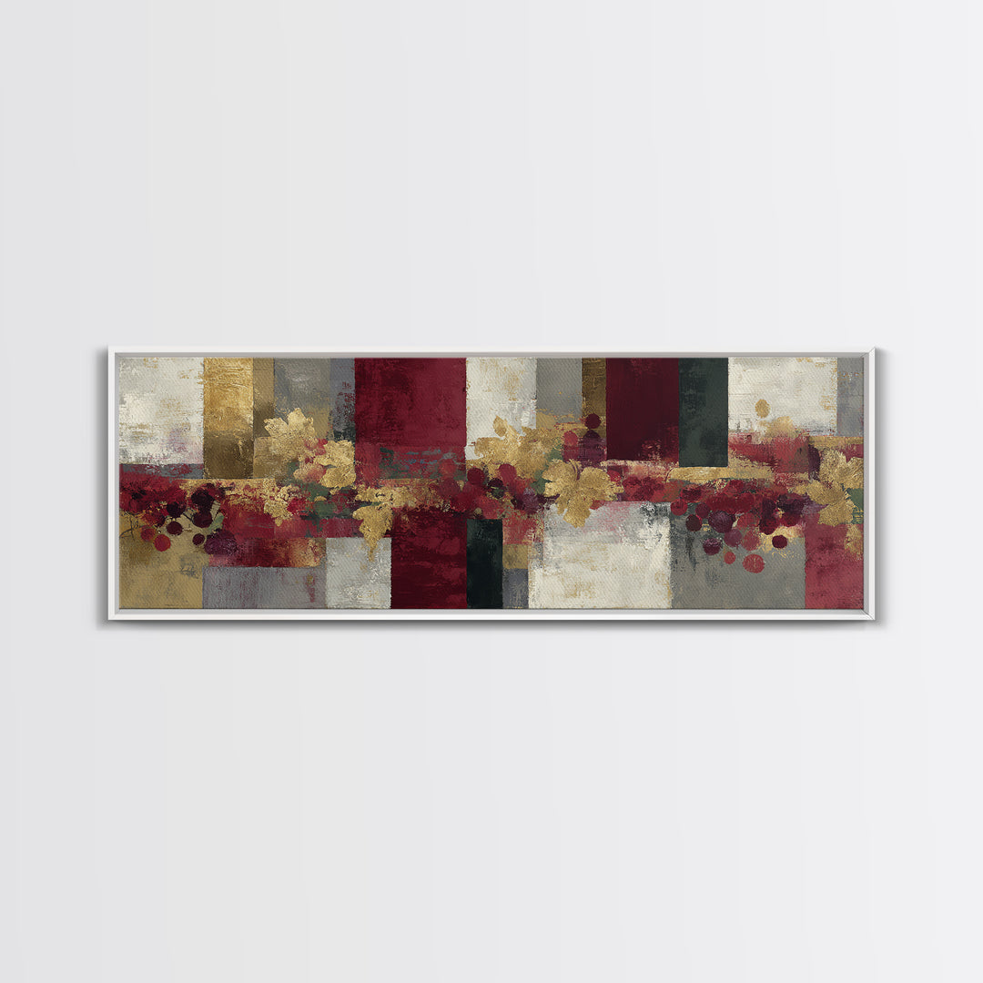 Burgundy Abstract with Gold Accents Framed Canvas Print, Winery Art, Contemporary Art, Winery Decor, Abstract Art, Vineyard, WIN-3x1-63