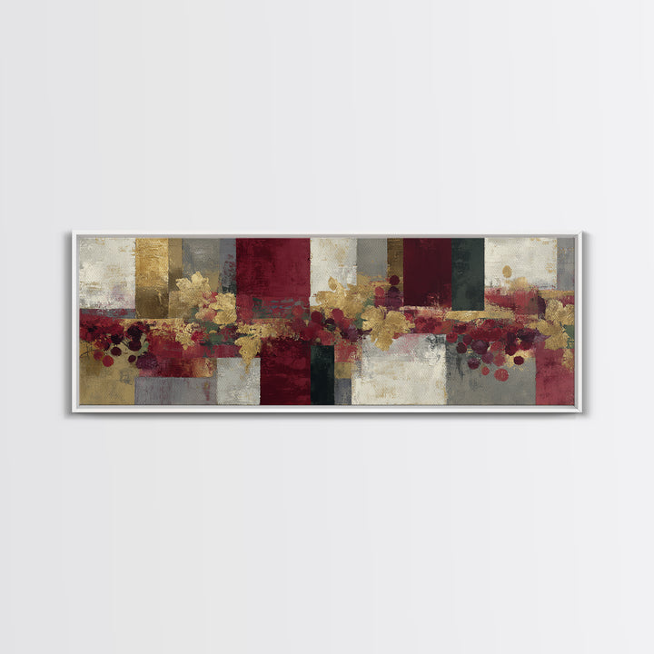 Burgundy Abstract with Gold Accents Framed Canvas Print, Winery Art, Contemporary Art, Winery Decor, Abstract Art, Vineyard, WIN-3x1-63