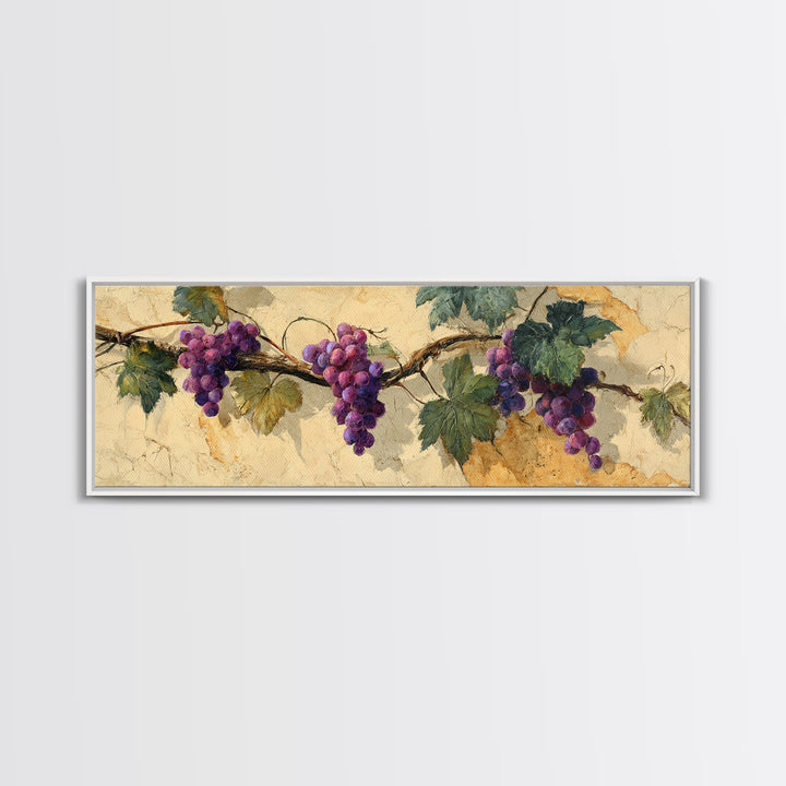 Grapevine Branch with Purple Grapes and Leaves Canvas Print, Winery Art, Cocktail Wall Art, Winery Decor, Fine Art, Vineyard, WIN-3x1-65