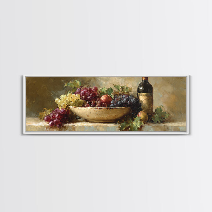 Grapes in a Ceramic Bowl with Shadows Framed Canvas Print, Winery Art, Neutral Decor, Winery Decor, Fine Art, Vineyard, WIN-3x1-73
