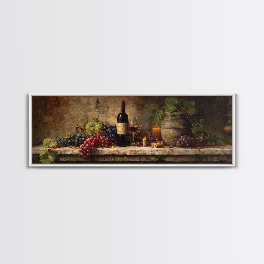 Wine Tasting Flight Rendered as Elegant Still Framed Canvas Print, Winery Art, Kitchen Wall Decor, Winery Decor, Oil Painting, WIN-3x1-74
