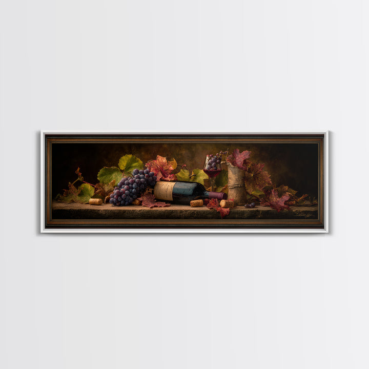 Vine Leaves Turning Autumn Red and Gold Canvas Print, Winery Art, Framed Art, Winery Decor, Fine Art, Vineyard, Landscape Art, WIN-3x1-75