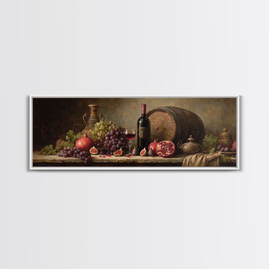 Pomegranate Figs and Red Wine Composition Framed Canvas Print, Winery Art, Living Room Art, Winery Decor, Fine Art, Vineyard, WIN-3x1-81