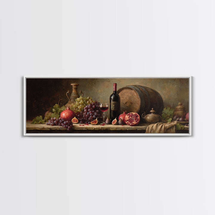 Pomegranate Figs and Red Wine Composition Framed Canvas Print, Winery Art, Living Room Art, Winery Decor, Fine Art, Vineyard, WIN-3x1-81
