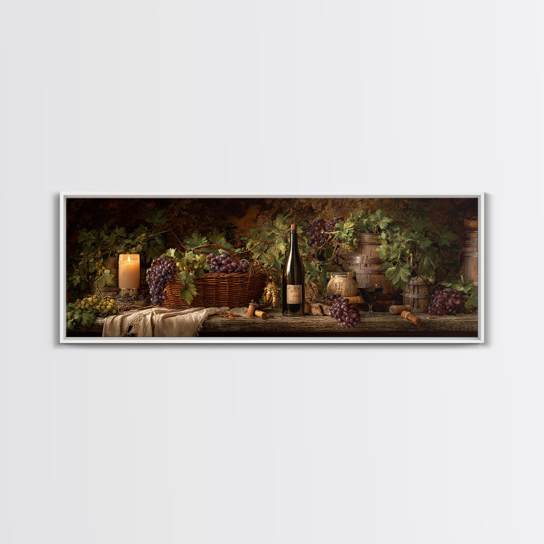 Wine Harvest Basket Canvas Print, Winery Art, Kitchen Art, Winery Decor, Watercolor Art, Vineyard, Living Room Art, WIN-3x1-86